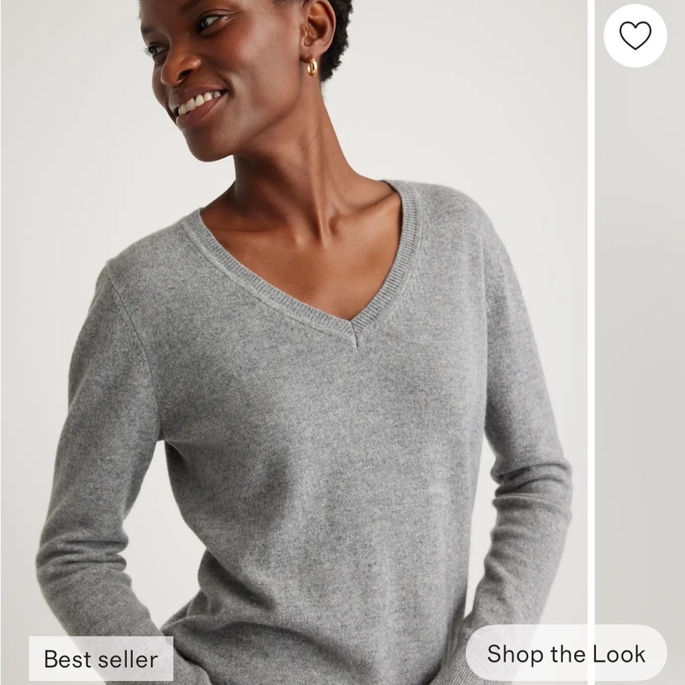 Quince Mongolian Cashmere Heather Gray Women's V-Neck Sweater Size Small